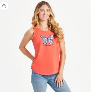 Life Is Good / Coral Crusher Butterfly Graphic Tank Top Size M